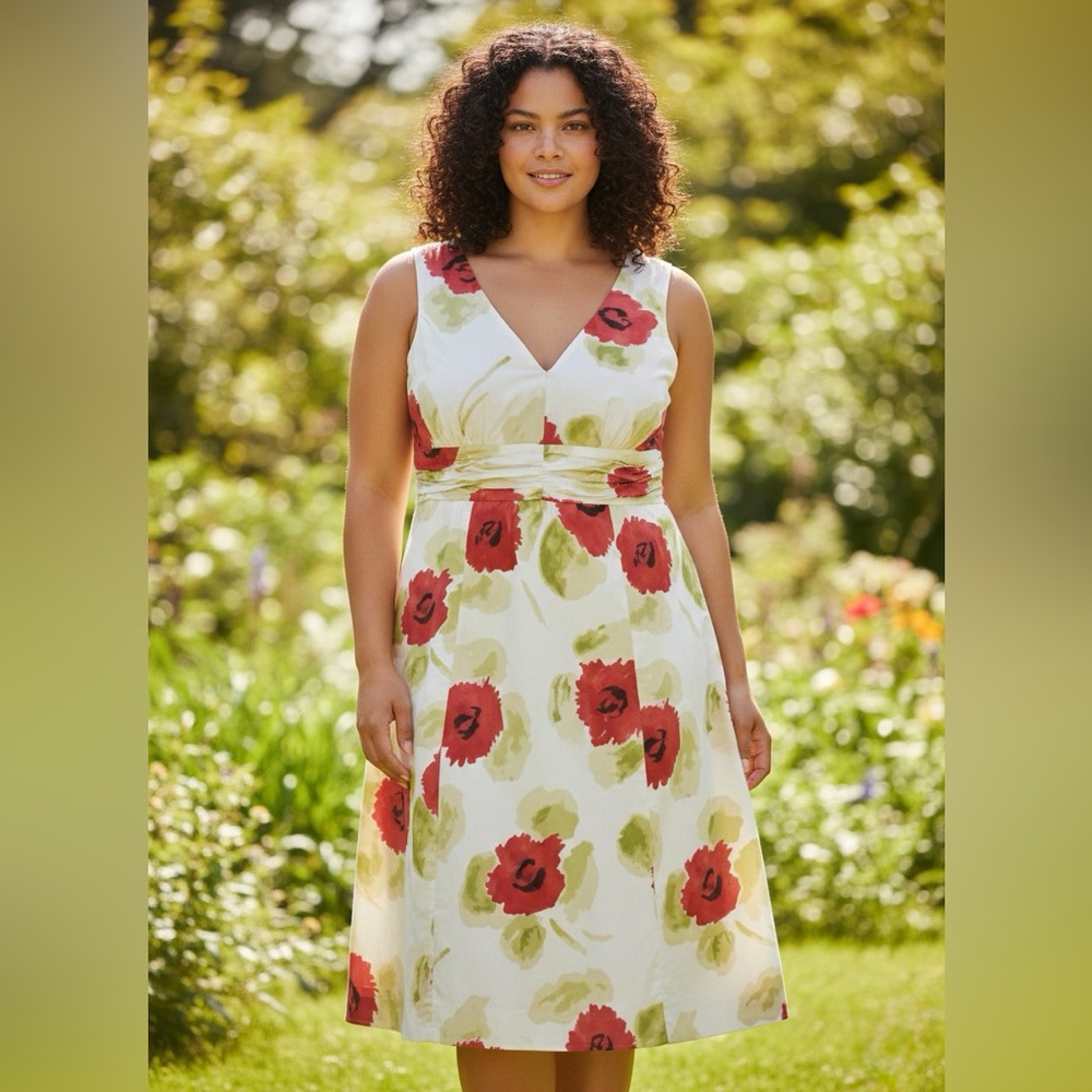 Boden Floral Midi Dress in Red and Green